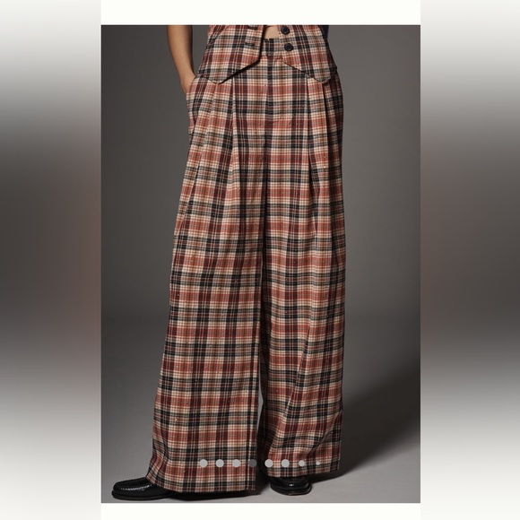 Maeve Pants - NWT Anthropologie Plaid Wide-Leg Pants Red Black Sparkle The Avery Small Petite